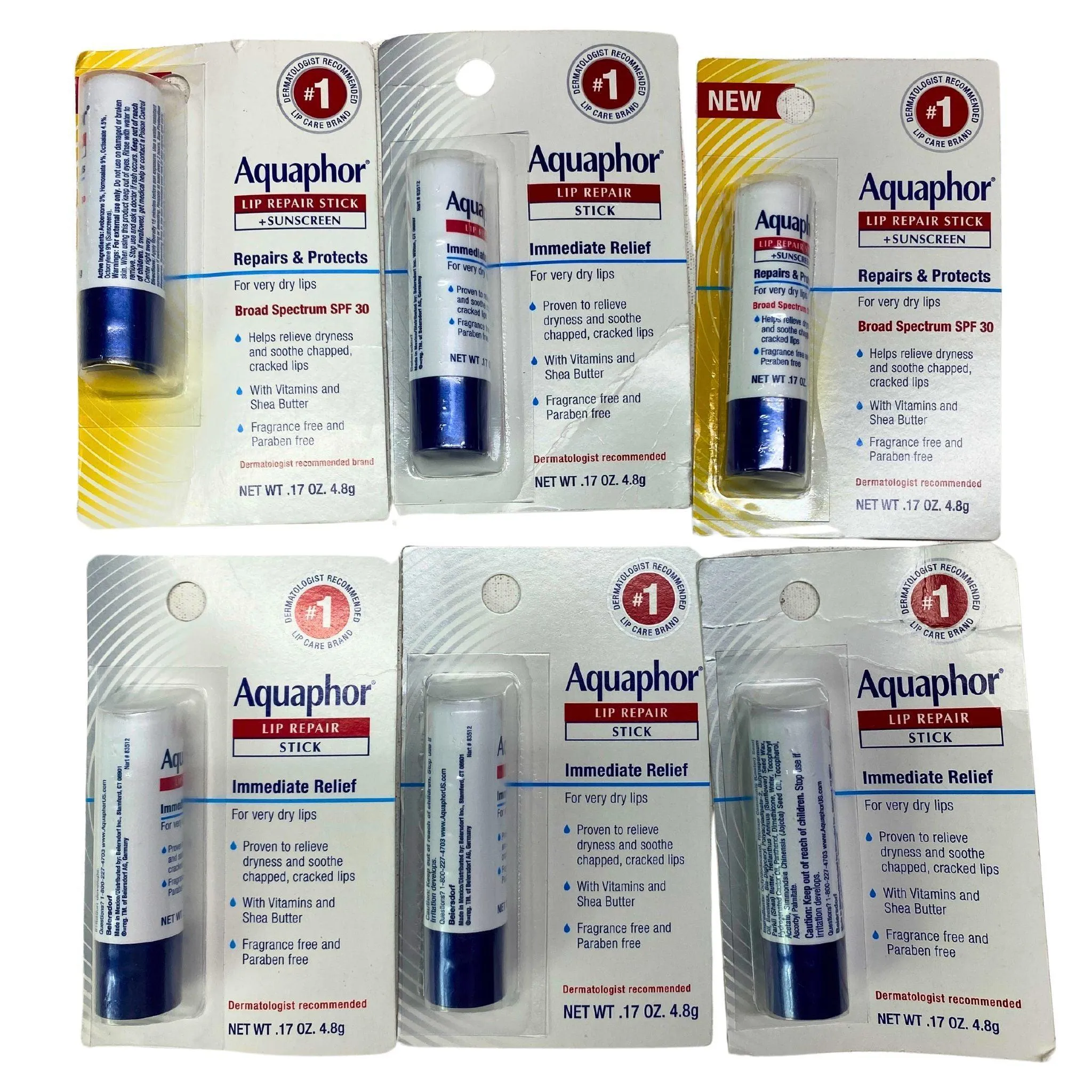 Aquaphor Lip Repair Stick  Sunscreen (1) Sticks .17 OZ (50 Pcs Lot)